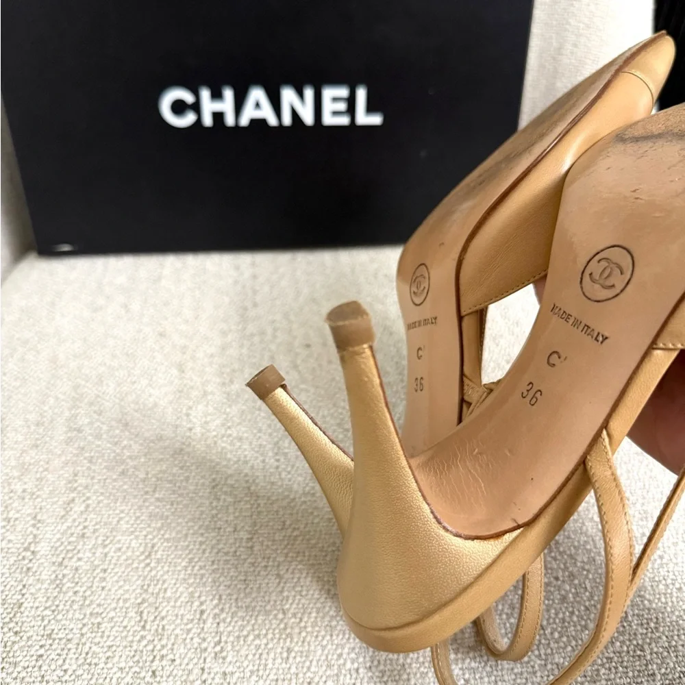 Authentic Chanel slingback pumps beige gold